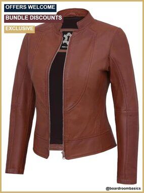Real Lambskin Women's Cafe Racer Jacket Zipper